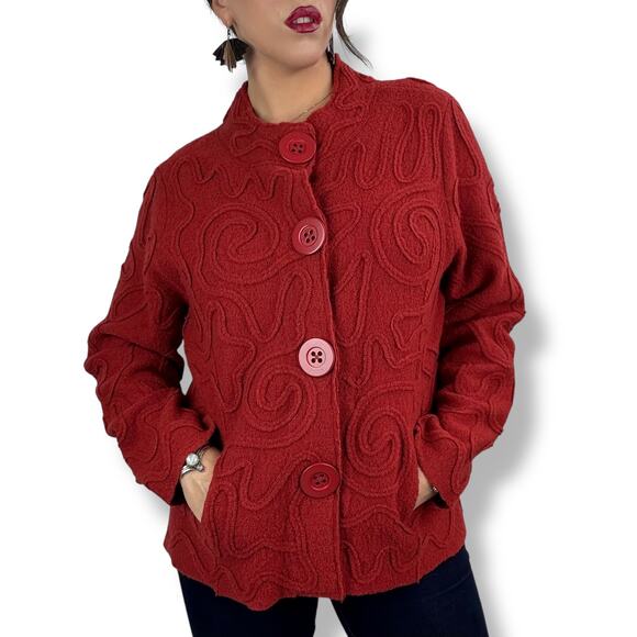90's crimson pure wool abstract cardigan by NTCO NOMADIC TRADERS - Picture 17 of 17